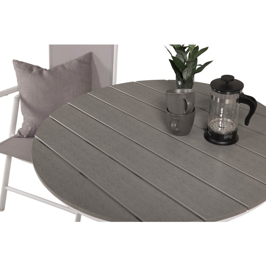 VENTURE DESIGN havest m. Parma Cafbord ( 90) og 2 Break stole m. armln - hvid alu/gr textilene