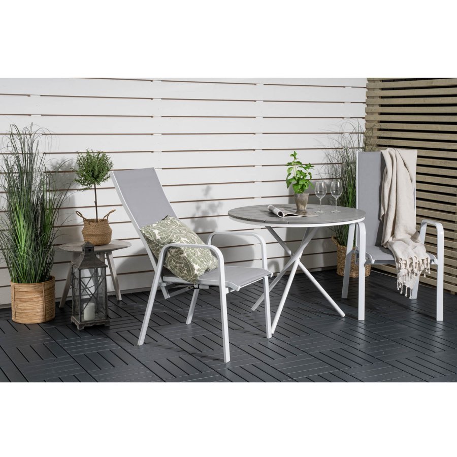 VENTURE DESIGN havest m. Parma bord ( 90) og 2 Copacabana stole m. recliner - hvid alu/gr textile