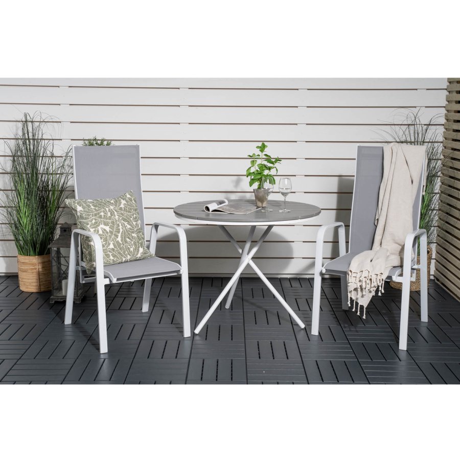 VENTURE DESIGN havest m. Parma bord ( 90) og 2 Copacabana stole m. recliner - hvid alu/gr textile