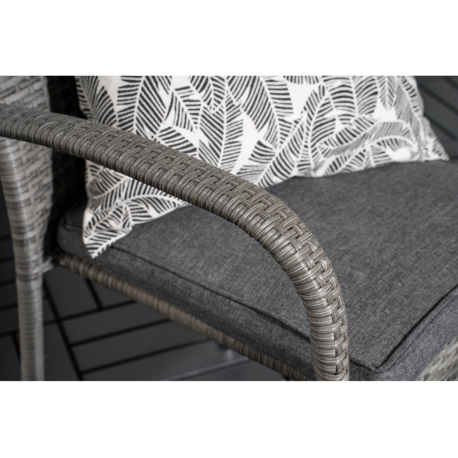 VENTURE DESIGN Gartenset mit Parma-Tisch ( 90) und 2 Anna-Stühlen mit Armlehnen – weißes Aluminium/graues Rattan/Aintwood