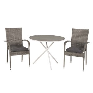 VENTURE DESIGN havest m. Parma bord ( 90) og 2 Anna stole m. armln - hvid alu/gr rattan/aintwood