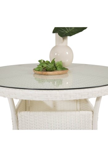 VENTURE DESIGN havest m. Volta bord ( 90) og 2 Padova stole m. recliner + hynde - hvid rattan/glas