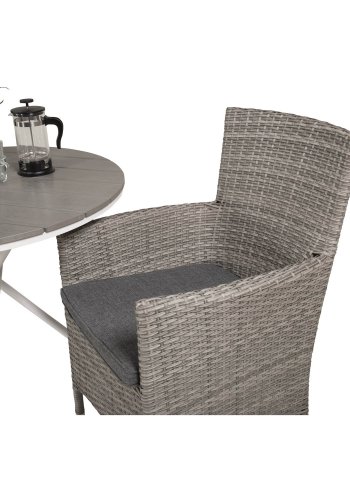 VENTURE DESIGN havest m. Parma bord ( 90) og 2 Malin stole m. armln + hynde - gr aintwood/rattan