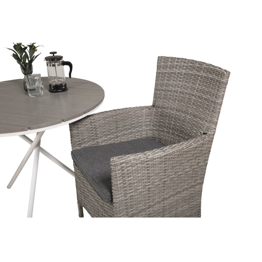 VENTURE DESIGN havest m. Parma bord ( 90) og 2 Malin stole m. armln + hynde - gr aintwood/rattan