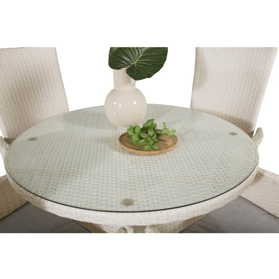 VENTURE DESIGN havest m. Volta bord ( 90) og 4 Padova stole m. recliner + hynde - hvid rattan/glas