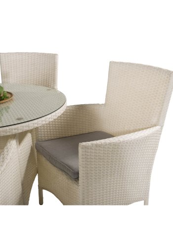 VENTURE DESIGN havest m. Volta bord ( 90) og 4 Malin stole m. armln og hynde - hvid rattan/glas