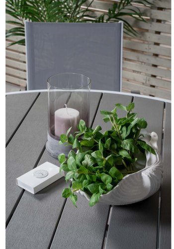 VENTURE DESIGN Parma havest, m. bord (140) og 4 stole m. armln - hvid alu/gr textilene/aintwood