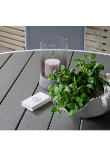 VENTURE DESIGN Parma havest, m. bord (140) og 4 stole m. armln - hvid alu/gr textilene/aintwood