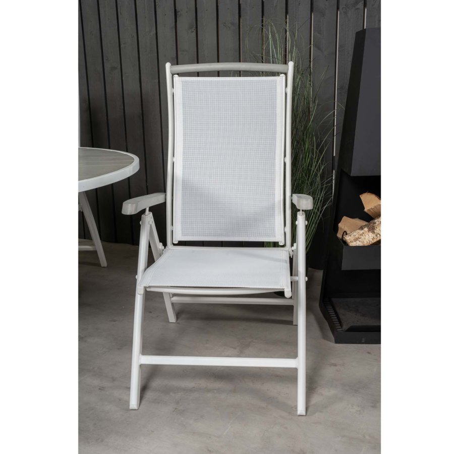 VENTURE DESIGN havest m. Parma bord (140) og 4 Albany stole m. armln - hvid alu og gr aintwood