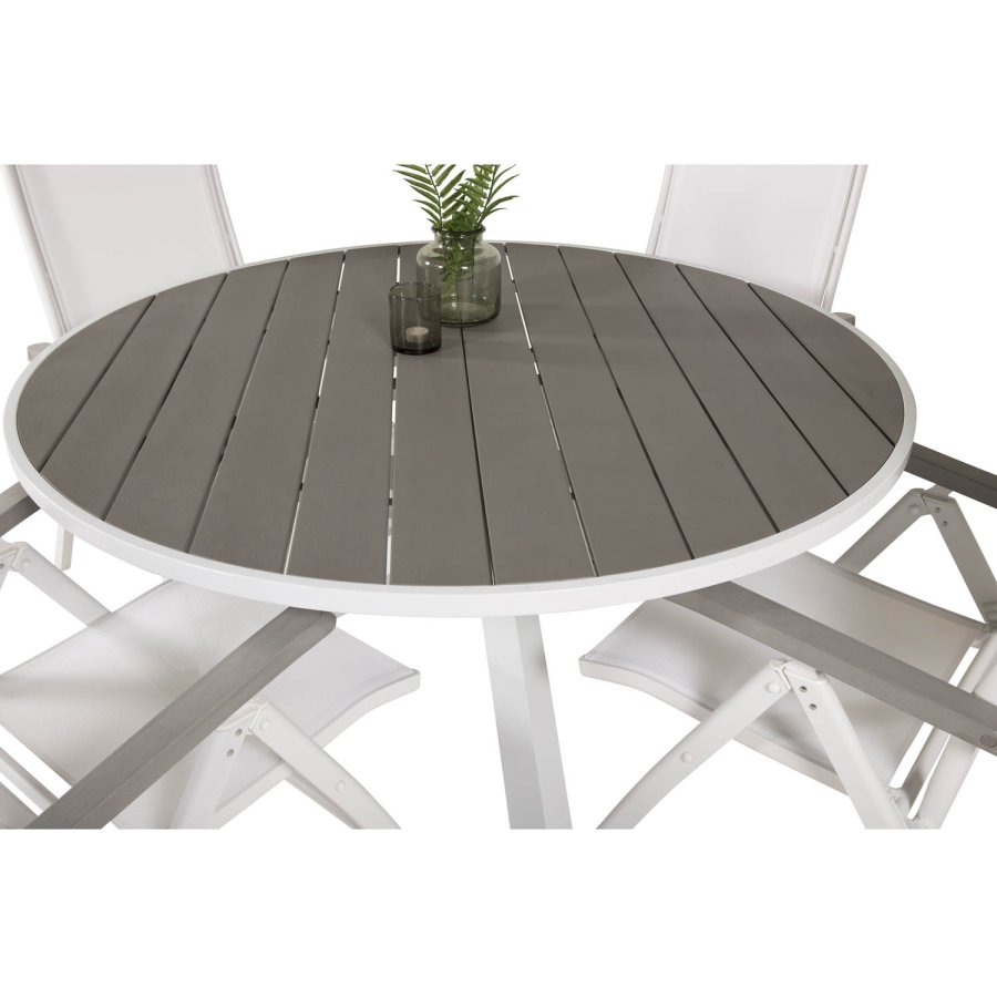 VENTURE DESIGN havest m. Parma bord (140) og 4 Albany stole m. armln - hvid alu og gr aintwood