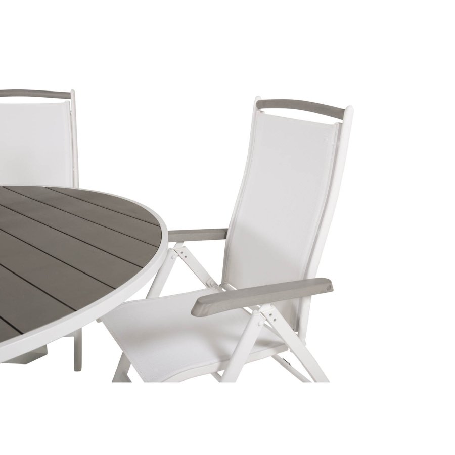 VENTURE DESIGN havest m. Parma bord (140) og 4 Albany stole m. armln - hvid alu og gr aintwood