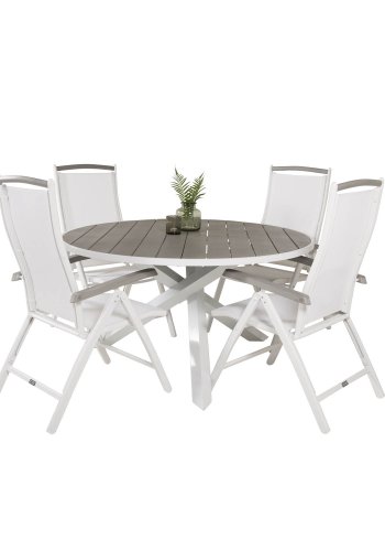 VENTURE DESIGN havest m. Parma bord (140) og 4 Albany stole m. armln - hvid alu og gr aintwood
