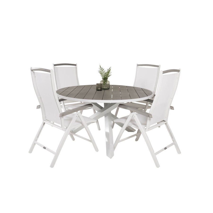 VENTURE DESIGN havest m. Parma bord (140) og 4 Albany stole m. armln - hvid alu og gr aintwood