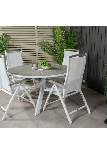 VENTURE DESIGN havest m. Parma bord (140) og 4 Albany stole m. armln - hvid alu og gr aintwood