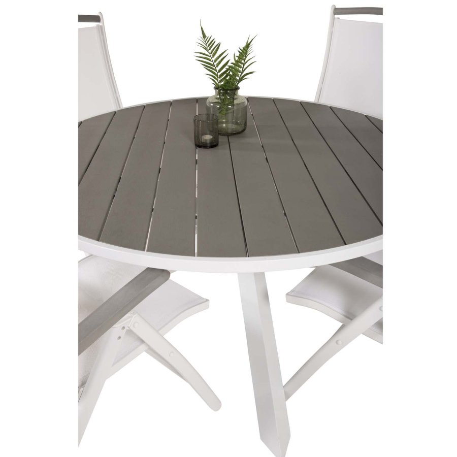 VENTURE DESIGN havest m. Parma bord (140) og 4 Albany stole m. armln - hvid alu og gr aintwood