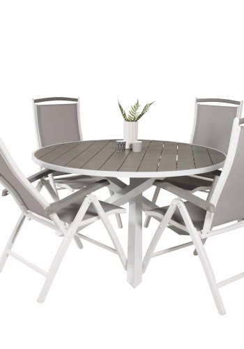 VENTURE DESIGN havest m. Parma bord (140) og 4 Albany stole m. armln - gr aintwood og hvid alu