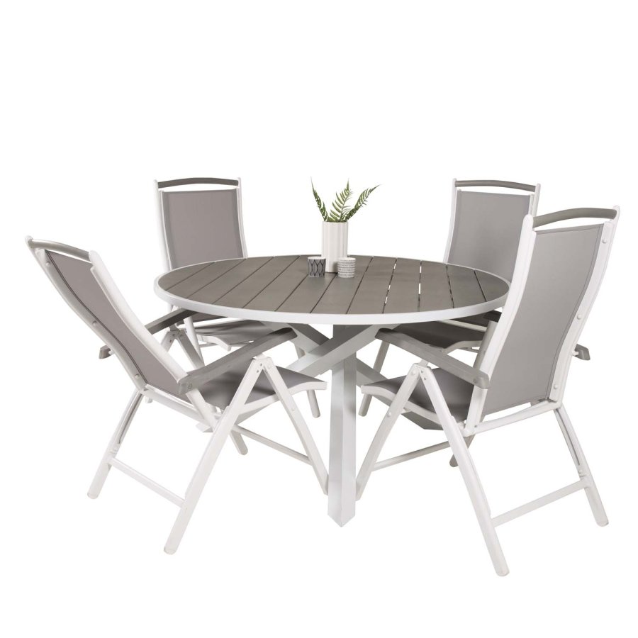 VENTURE DESIGN havest m. Parma bord (140) og 4 Albany stole m. armln - gr aintwood og hvid alu