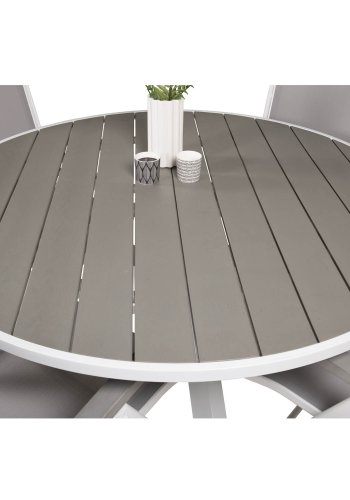 VENTURE DESIGN havest m. Parma bord (140) og 4 Albany stole m. armln - gr aintwood og hvid alu