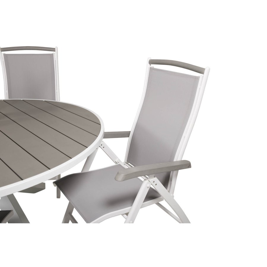 VENTURE DESIGN havest m. Parma bord (140) og 4 Albany stole m. armln - gr aintwood og hvid alu