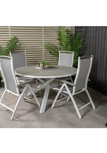 VENTURE DESIGN havest m. Parma bord (140) og 4 Albany stole m. armln - gr aintwood og hvid alu