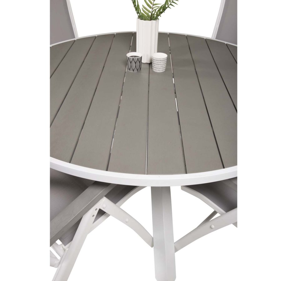 VENTURE DESIGN havest m. Parma bord (140) og 4 Albany stole m. armln - gr aintwood og hvid alu