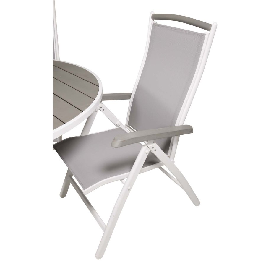 VENTURE DESIGN havest m. Parma bord (140) og 4 Albany stole m. armln - gr aintwood og hvid alu