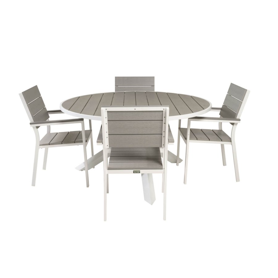 VENTURE DESIGN havest m. Parma bord ( 140) og 4 Levels stole m. armln - hvid alu/gr aintwood