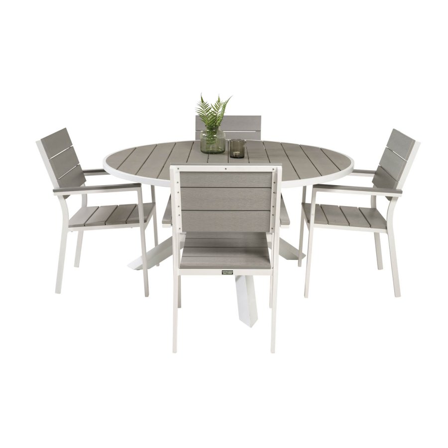 VENTURE DESIGN havest m. Parma bord ( 140) og 4 Levels stole m. armln - hvid alu/gr aintwood