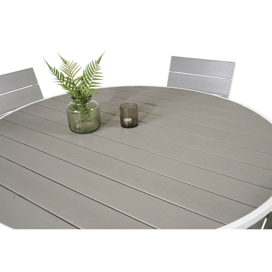 VENTURE DESIGN havest m. Parma bord ( 140) og 4 Levels stole m. armln - hvid alu/gr aintwood