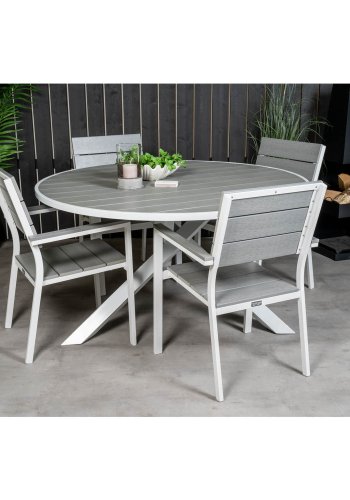 VENTURE DESIGN havest m. Parma bord ( 140) og 4 Levels stole m. armln - hvid alu/gr aintwood