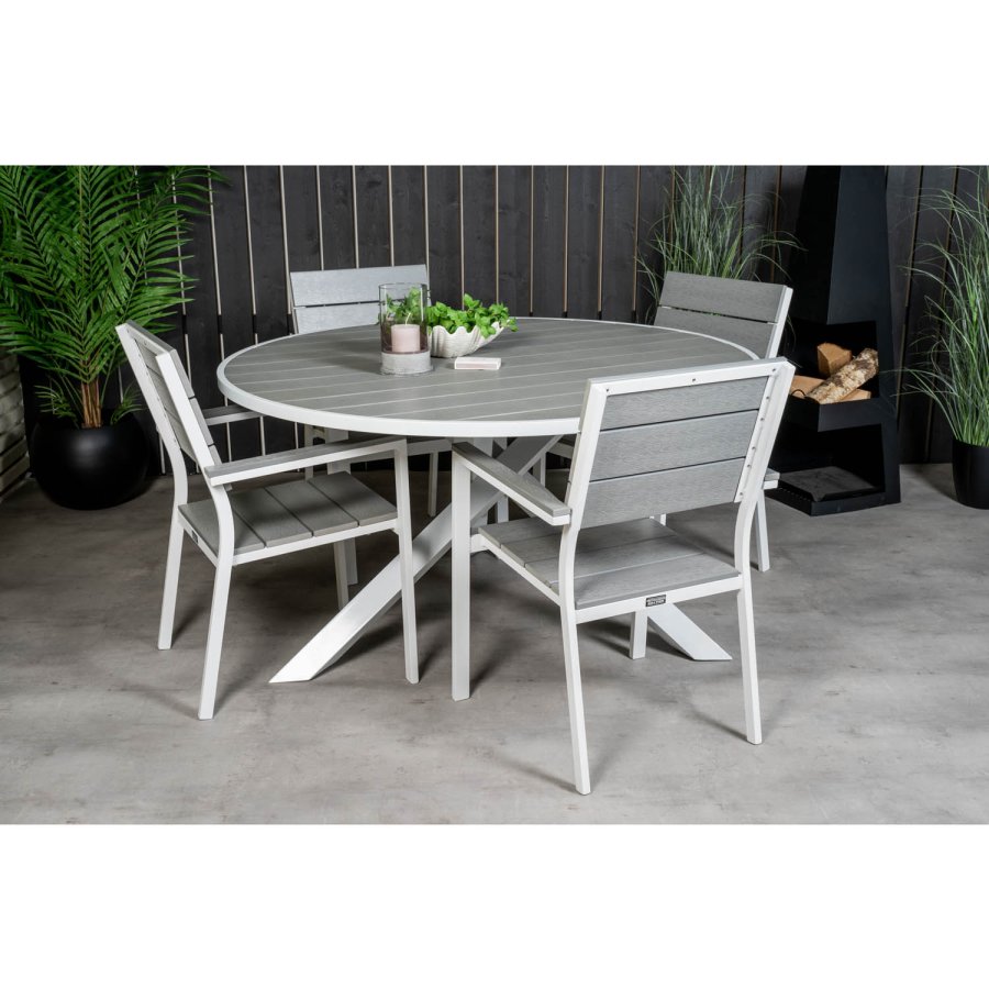 VENTURE DESIGN havest m. Parma bord ( 140) og 4 Levels stole m. armln - hvid alu/gr aintwood