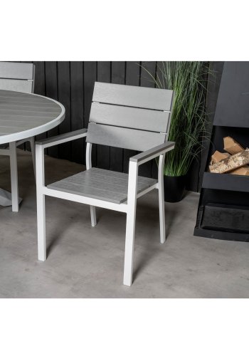 VENTURE DESIGN havest m. Parma bord ( 140) og 4 Levels stole m. armln - hvid alu/gr aintwood