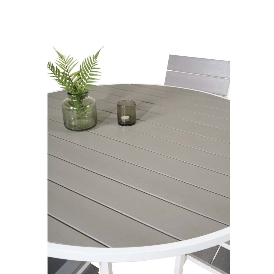 VENTURE DESIGN havest m. Parma bord ( 140) og 4 Levels stole m. armln - hvid alu/gr aintwood