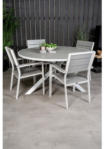 VENTURE DESIGN havest m. Parma bord ( 140) og 4 Levels stole m. armln - hvid alu/gr aintwood