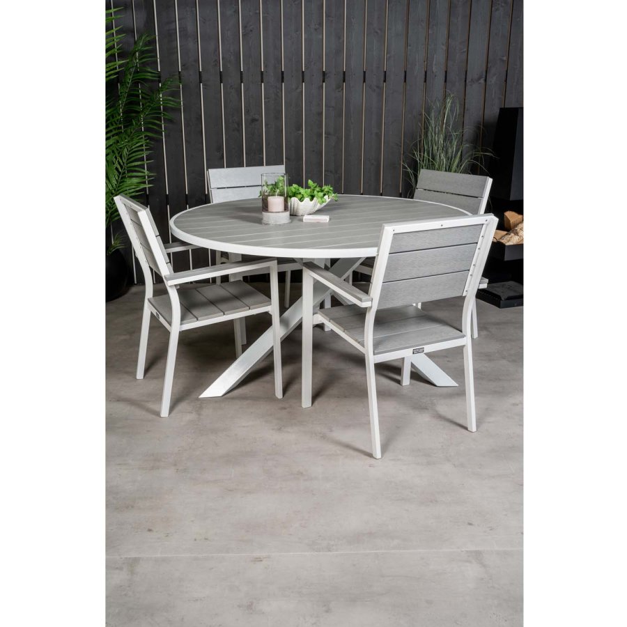 VENTURE DESIGN havest m. Parma bord ( 140) og 4 Levels stole m. armln - hvid alu/gr aintwood