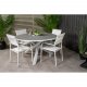 VENTURE DESIGN Gartenset mit Parma Tisch ( 140) und 4 Santorini Stühlen mit Armlehnen - Weißaluminium/Textilene