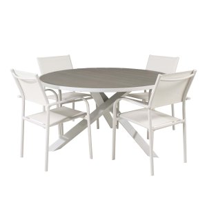 VENTURE DESIGN havest m. Parma bord ( 140) og 4 Santorini stole m. armln - hvid alu/textilene