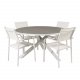 VENTURE DESIGN Gartenset mit Parma Tisch ( 140) und 4 Santorini Stühlen mit Armlehnen - Weißaluminium/Textilene