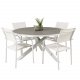 VENTURE DESIGN Gartenset mit Parma Tisch ( 140) und 4 Santorini Stühlen mit Armlehnen - Weißaluminium/Textilene