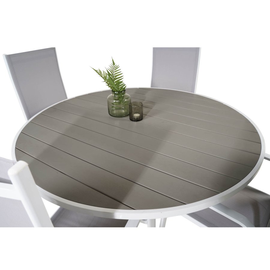 VENTURE DESIGN havest m. Parma bord (140) og 4 Copacabana stole m. recliner - hvid alu/gr textile