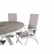 VENTURE DESIGN Gartenset mit Parma-Tisch (140) und 4 Break-Stühlen mit Liegefunktion – weißes Aluminium/graues Textilene