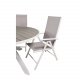 VENTURE DESIGN Gartenset mit Parma-Tisch (140) und 4 Break-Stühlen mit Liegefunktion – weißes Aluminium/graues Textilene