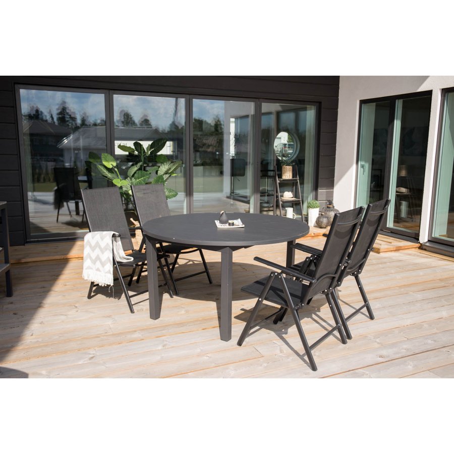 VENTURE DESIGN havest m. Marbella bord og 4 Break stole m. recliner - sort alu/textilene