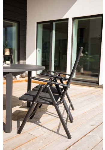 VENTURE DESIGN havest m. Marbella bord og 4 Break stole m. recliner - sort alu/textilene