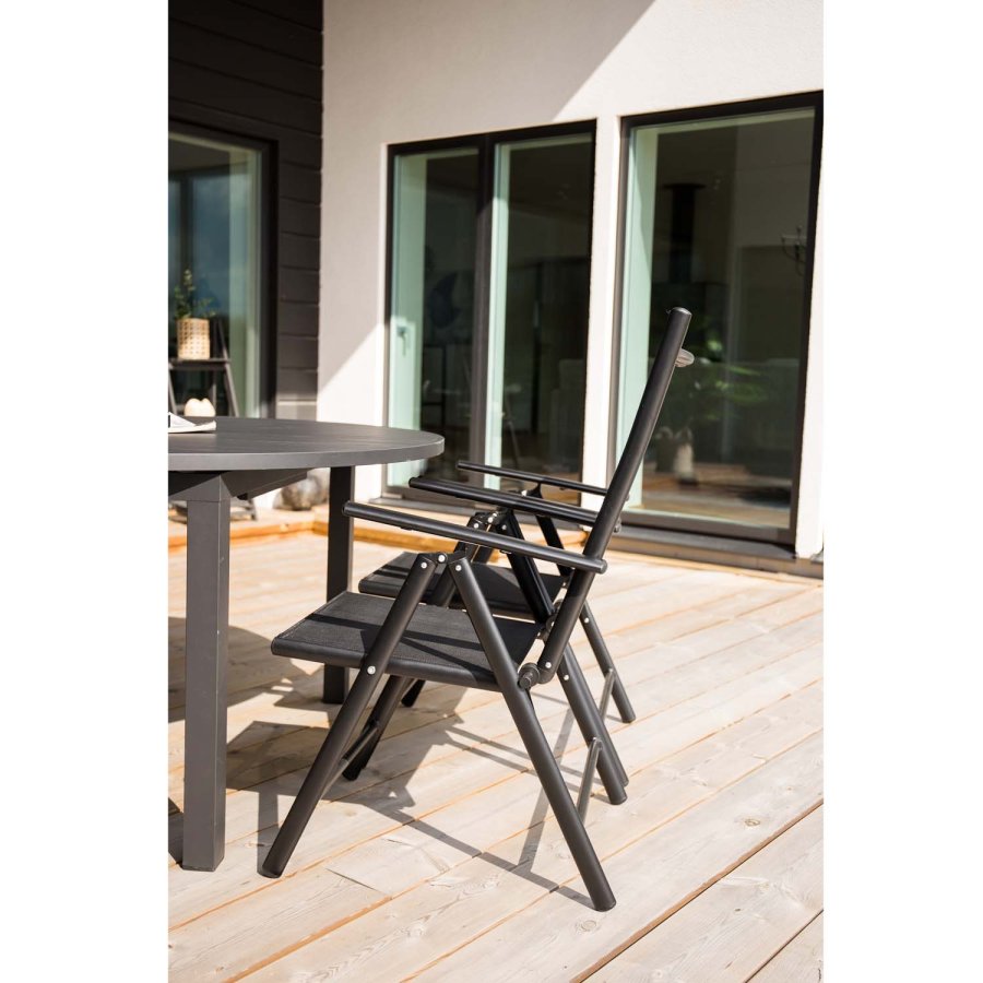 VENTURE DESIGN havest m. Marbella bord og 4 Break stole m. recliner - sort alu/textilene