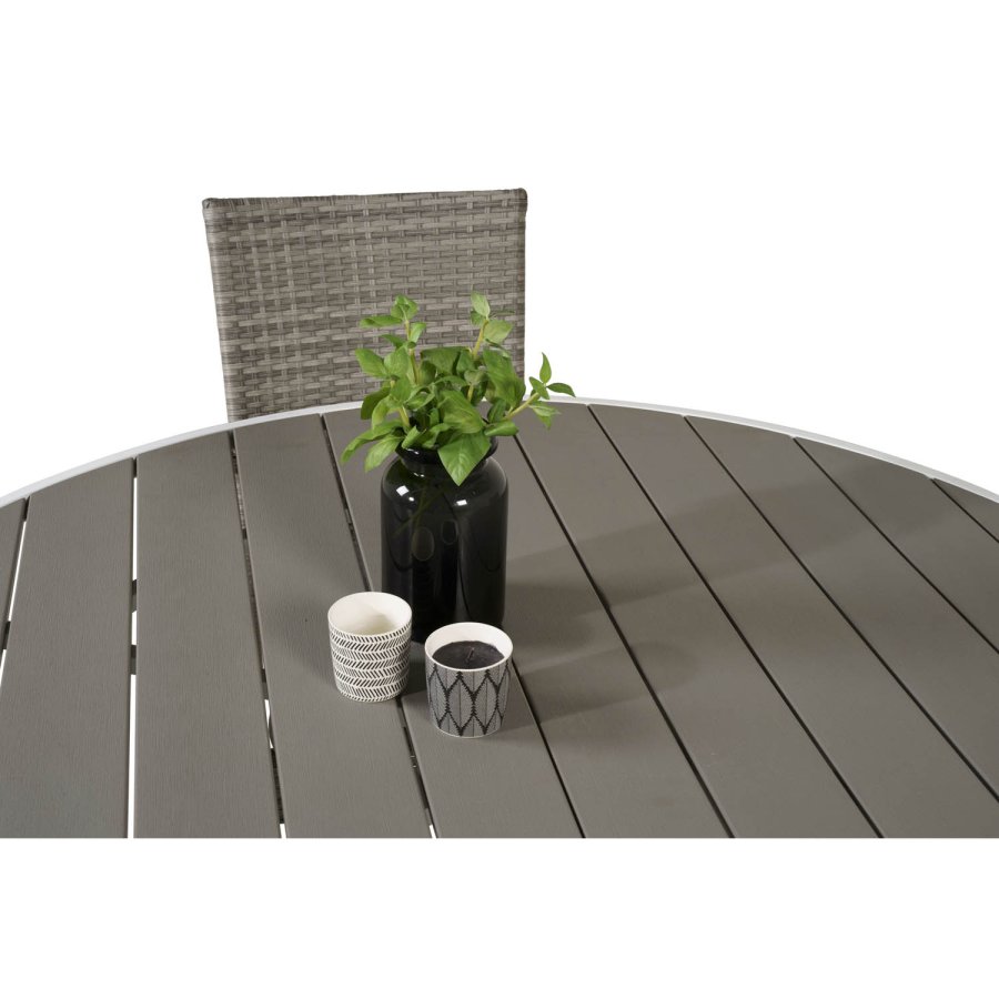 VENTURE DESIGN havest m. Parma bord (140) og 4 Anna stole m. armln - hvid alu/gr rattan/aintwood