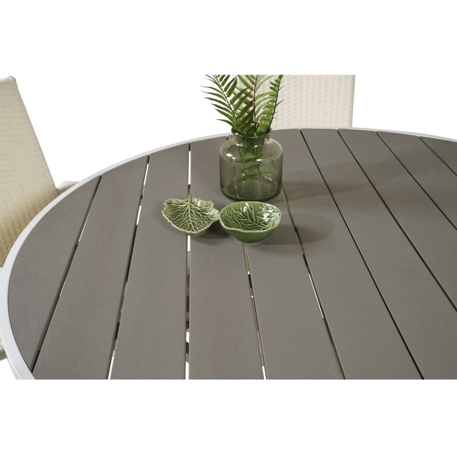 VENTURE DESIGN havest m. Parma bord (140) og 4 Anna stole m. armln - hvid alu/rattan/gr aintwood