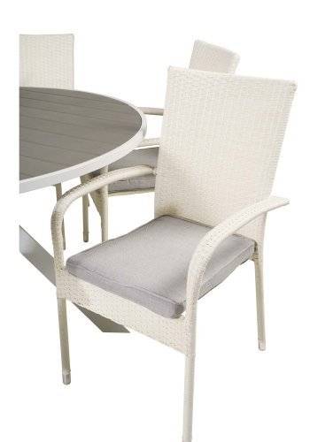 VENTURE DESIGN havest m. Parma bord (140) og 4 Anna stole m. armln - hvid alu/rattan/gr aintwood
