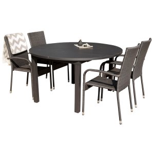 VENTURE DESIGN havest m. Marbella bord og 4 Anna stole m. armln- sort alu/rattan