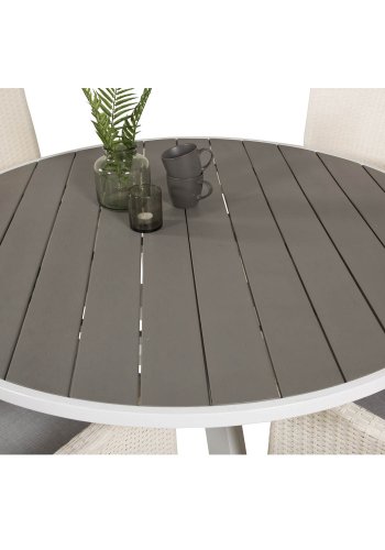 VENTURE DESIGN havest m. Parma bord (140) og 4 Padova stole m recliner - hvid rattan/gr aintwood